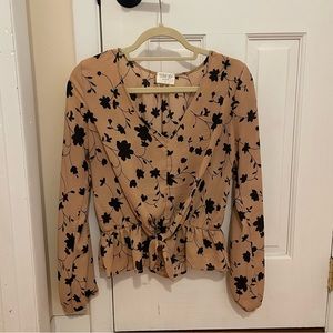 BLUSH BLOUSE WITH BLACK FLOWERS